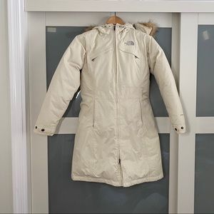 North Face White Goose Down Puffer Long Jacket XSP
